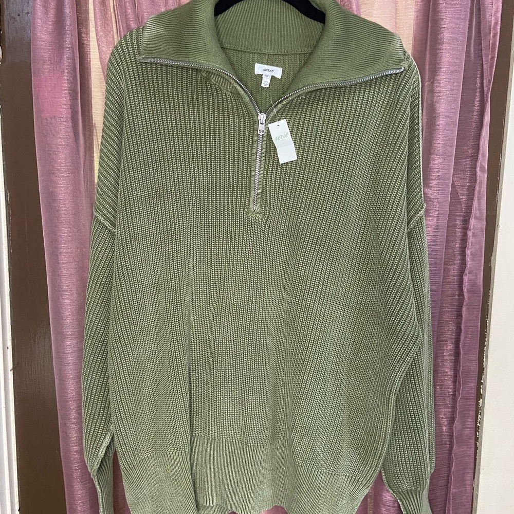 NWT Aerie Oversized Quarter-Zip Knit Sweater